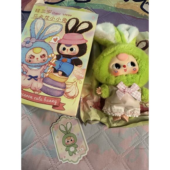 Baby Three Rabbit Macaron Cute Bunny Plush Keychain Pendant: New Confirmed Green - Picture 1 of 3